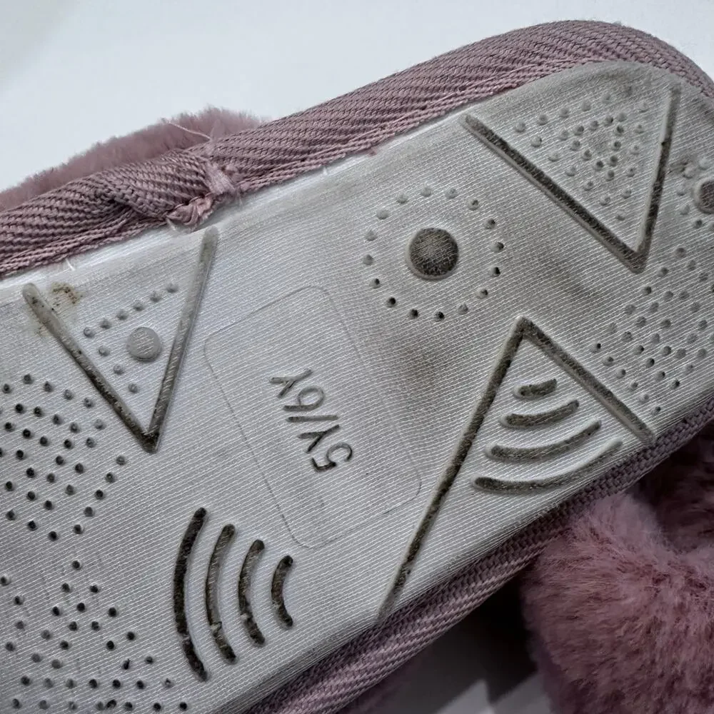 Cross Strap Pink fuzzy slippers girls 5/6